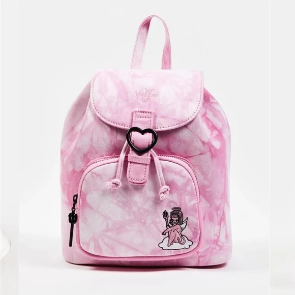 Rare Loungefly x Valfré Collab Pink Acid Wash Denim Angel Backpack - Picture 3 of 10